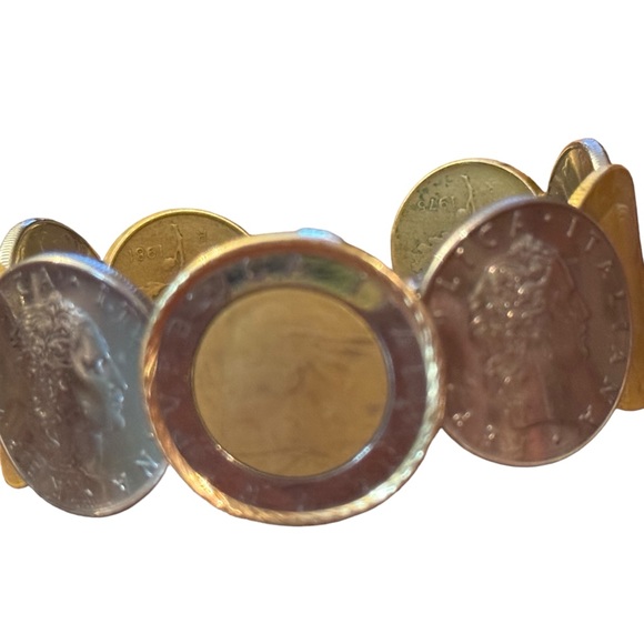 Coin bezel Gold/stainless Italy Italian Repvbblica L 500 Coin Bracelet - Picture 3 of 7